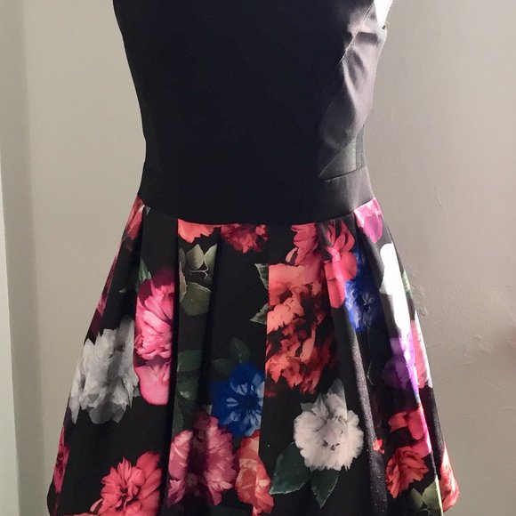 Xscape Black/Floral Fit And Flare Sleeveless Dress Size 4 - Picture 6 of 9